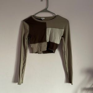 Garage cropped long sleeve brown shirt.